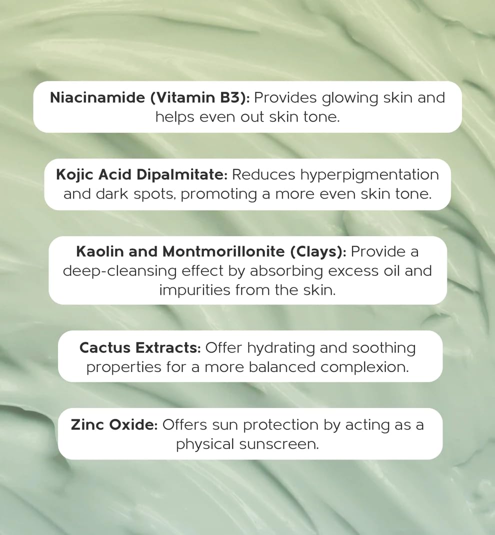 Evermore Mexican Cactus De-Tan Face Mask for Glowing Skin | Kaolin Clay, Kojic Acid, Niacinamide | Removes Tan, Deep Cleanses Pores, Controls Oil, Hydrates & Soothes | For All Skin Types - 100g (Pack of 1)