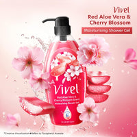 Vivel Red Aloe Vera & Cherry Blossom Scent Shower Gel, 895 ml, Moisturizing Body Wash, with Plant based Cleansers, Body wash Shower Gel for Women & Men, For All Skin Types