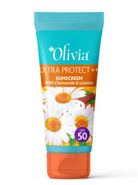 Olivia Sunscreen SPF 50 with UVA, UVB Protection | Sun Screen for Oily & Combination Skin | No White Cast | Ultra Protect++ Sunscreen Lotion for Even-Toned Glowing Skin | For Men & Women | 100g
