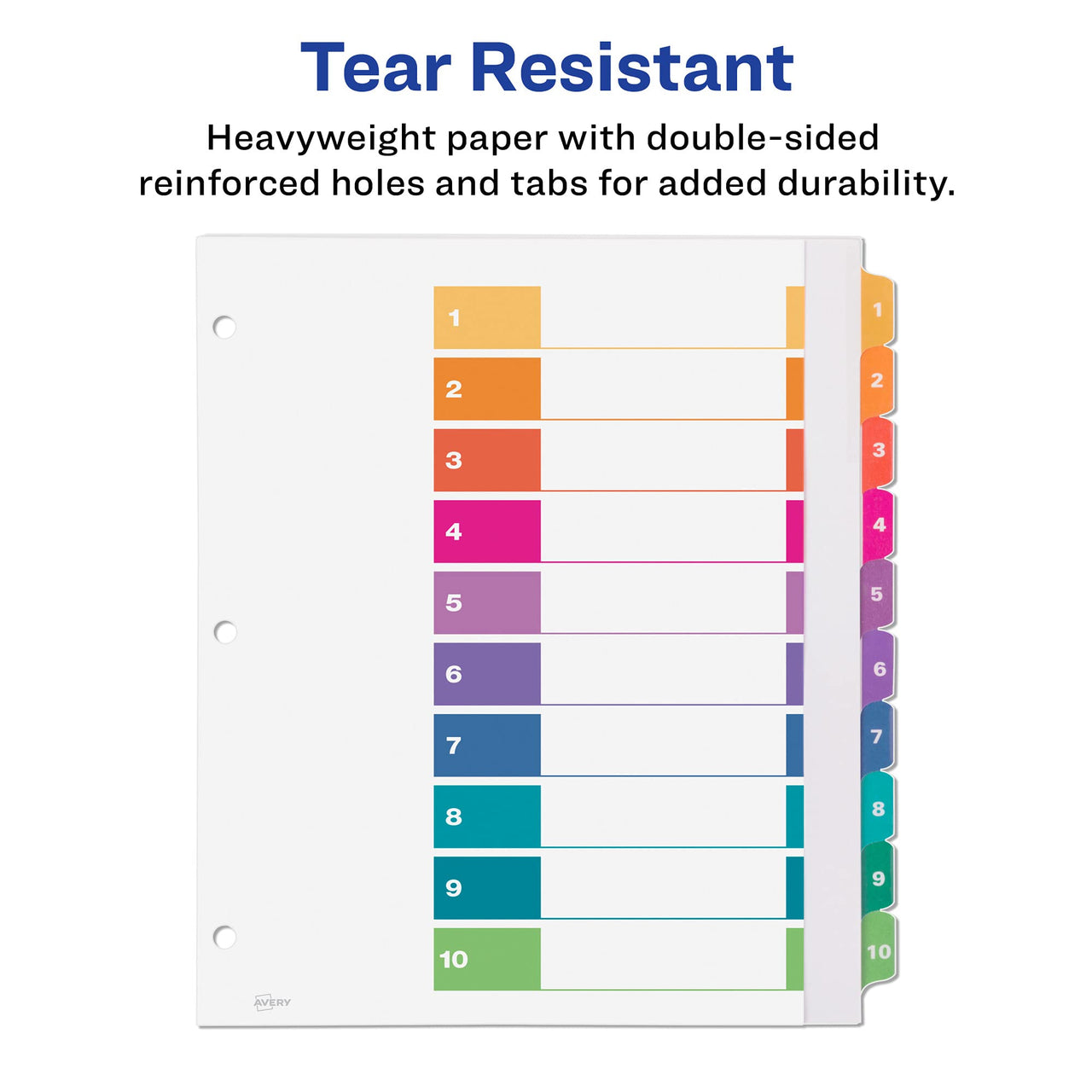 Avery Extra-Wide Ready Index Dividers for 3 Ring Binders, 10 Tab Set, Printable Table of Contents, White Paper, Multicolored Tabs, Works with Sheet Protectors, 1 Set (11165)