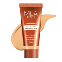Mila Beauté Longwear Weightless Foundation | Matt Finish With SPF 15 and Vitamin E | Water Resistant Buildable Formula & Super Light | Liquid Foundation | Shade - (205 Natural Buff, 30ml)