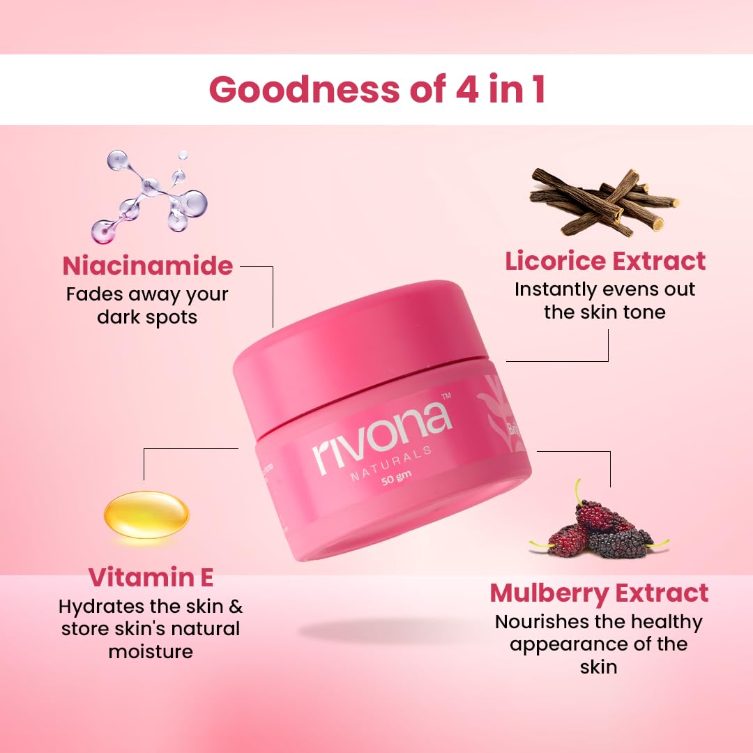 Rivona Naturals Deep Bright Pink Face Cream | Tinted Moisturizer | Long-Lasting Hydration | Light makeup look | Vegan | Niacinamide & Mulberry Extracts | All Skin Type | Glowy, Glass Skin | 50 gm ( Deep shade)