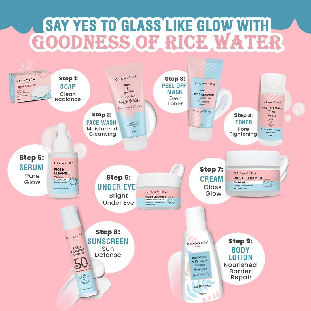 Glamveda Rice & Ceramide Face Serum & Moisturizer Combo For Dry & Sensitive Skin Types