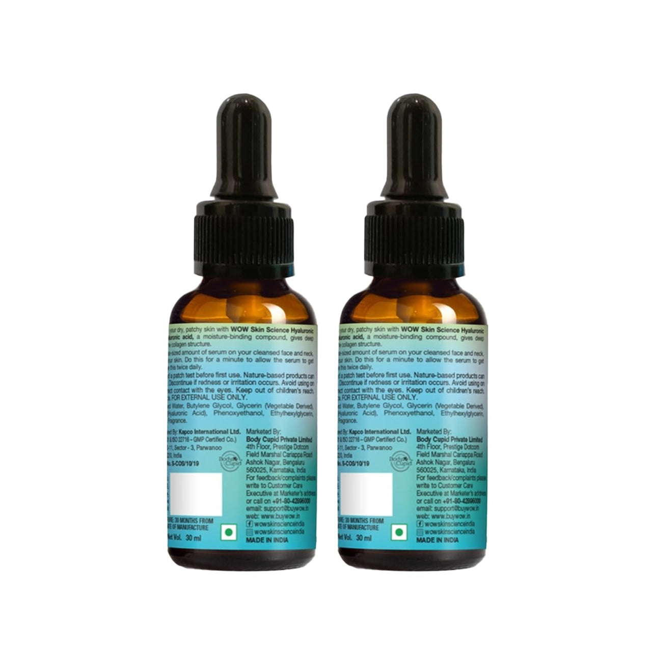 WOW Skin Science Hyaluronic Acid Moisturising Face Serum - Soothing & Repairing Dry and Aging Skin - For All Skin Types - No Parabens, Silicones & Mineral Oil- 30ml | Pack of 2