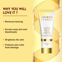 Jovees Herbal Ultra Radiance Gold Face Wash Gives Clear, Nourished & Hydrated Skin, Reduce Dark Spot And Improves Skin Texture | For All Skin Types 100ml