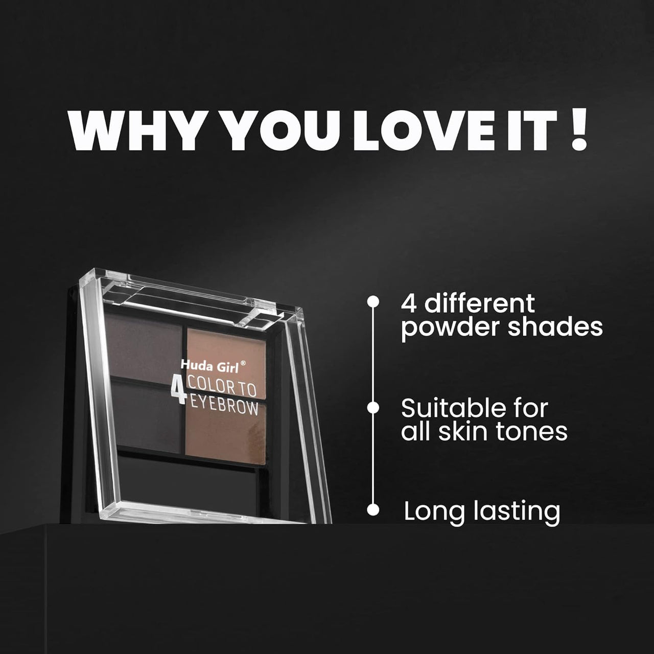 HUDA GIRL Eyebrow Palette for Women with Eyebrow Brush, Long Lasting & Waterproof Eyebrow Filler, Blendable Colors in 4 Shades, Eye Brow Palette and Brush Set for Women and Girls