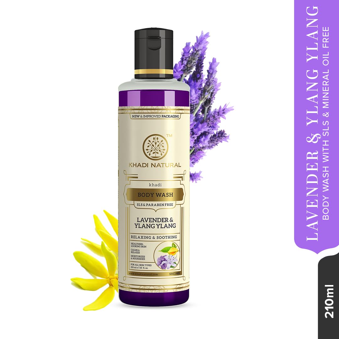 Khadi Natural Lavender & Ylang Ylang Herbal Body Wash|Gently cleanses and nourishes| Shower Gel that relax senses| Floral fragrance| Suitable for All Skin Types|210ml