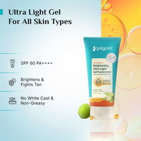 Pilgrim 5% Vitamin C Brightening Ultra Light Gel Sunscreen SPF 60 Pa++++| No White Cast | Fights Tanning & Sun Damage, Brightens Skin | Lightweight & Non-Greasy | All Skin Types | Women and Men | 45ml
