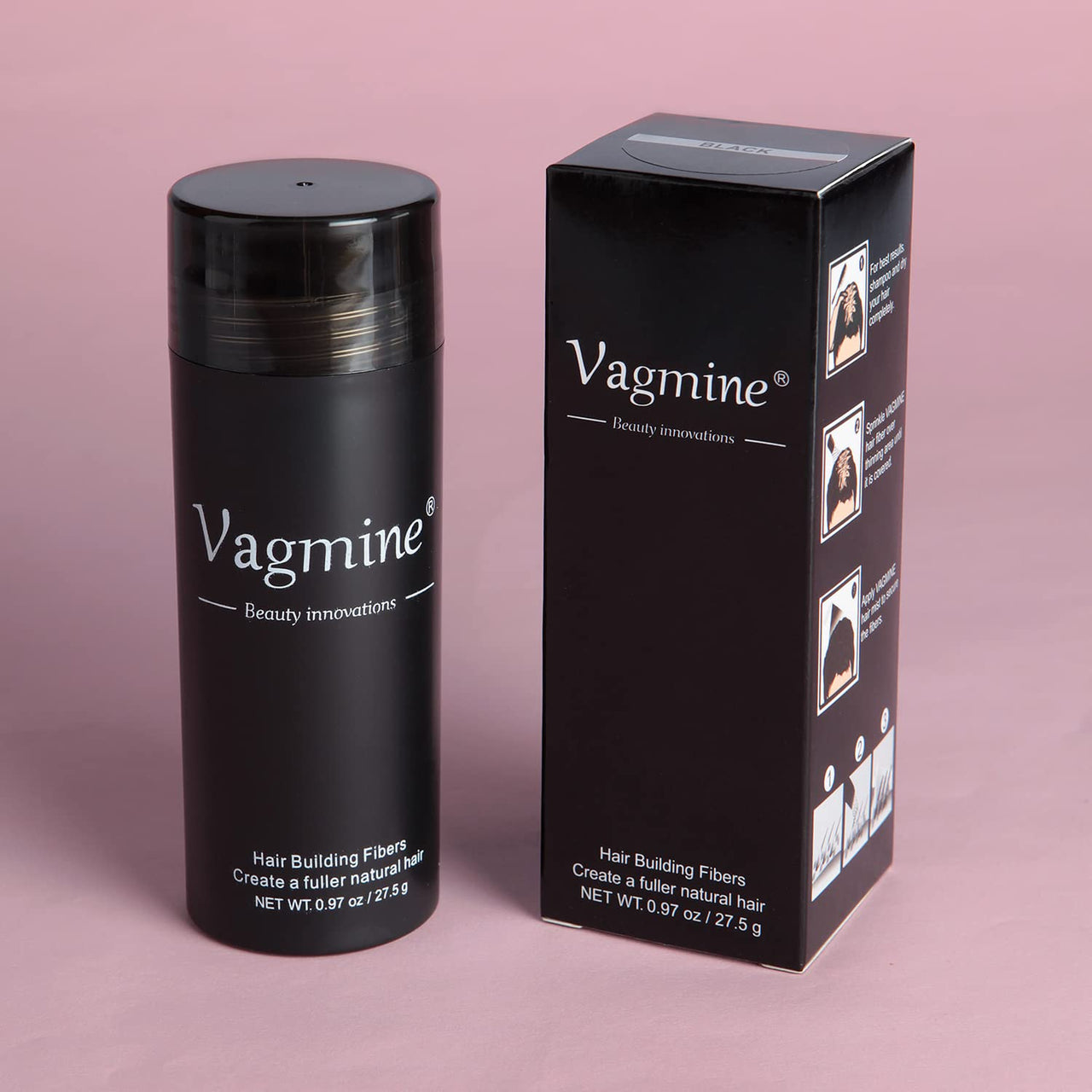 VAGMINE Hair Fiber Powder Black for Men & Women | 27.5g | Instantly Covers Thinning Hair & Bald Spots | Natural Look & Long-Lasting Hold | Easy to Apply | Suitable for All Hair Types