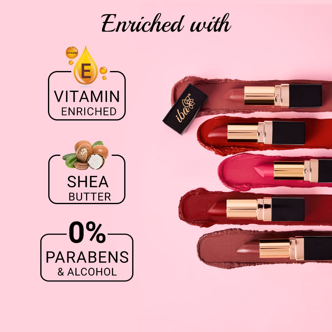 Iba Long Stay Matte Lipstick for Women- M02 Mocha Shot, 4g | Creamy Matte Finish & Smooth Texture| Long-Lasting | Hydrated Lips | Enriched with Vitamin E| Intense Colour & Highly Pigmented | Lip Makeup