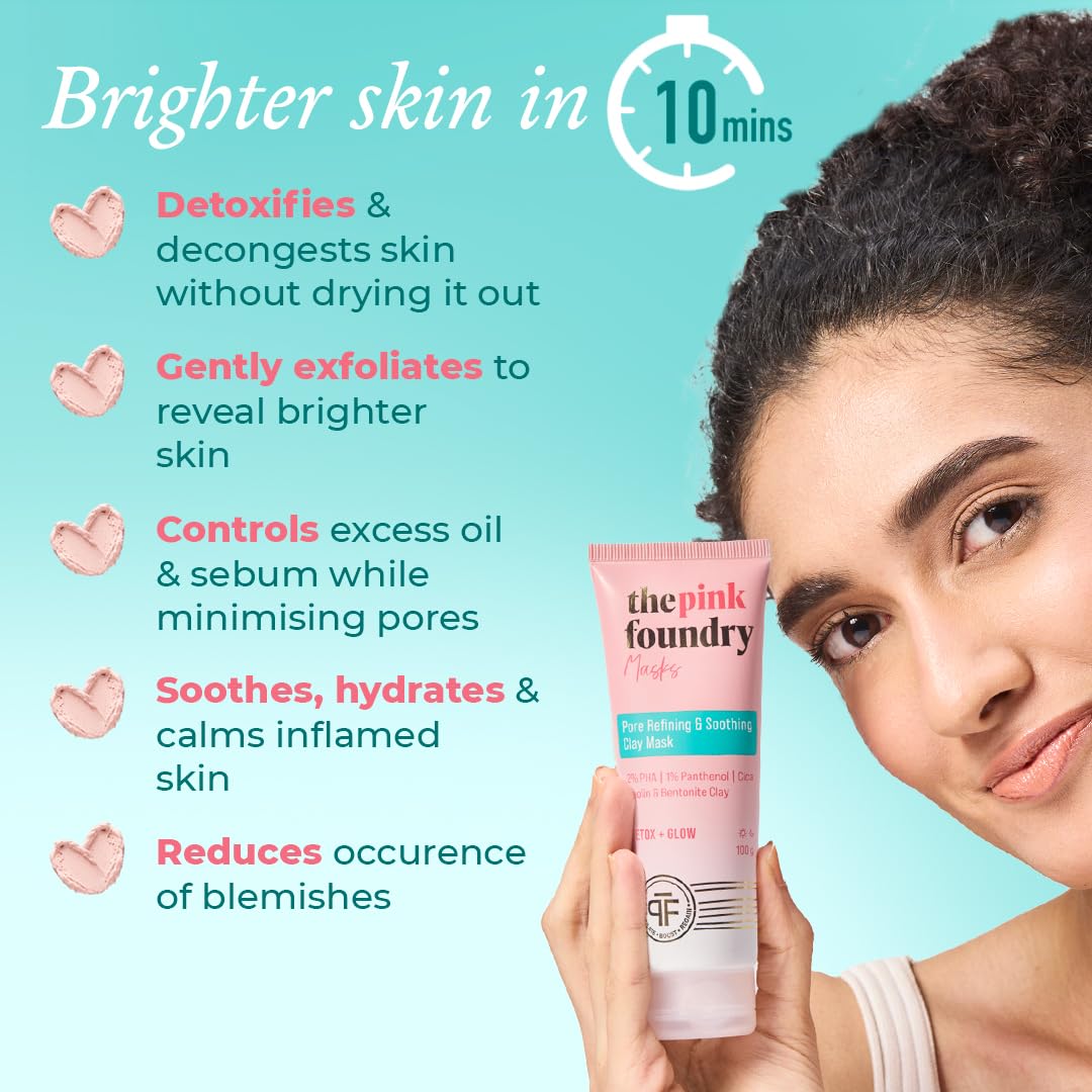 The Pink Foundry Pore Refining & Soothing Clay Mask with Cica | Deeply Cleanses Skin, Increases Hydration & Absorbs Extra Oil from Skin 100g