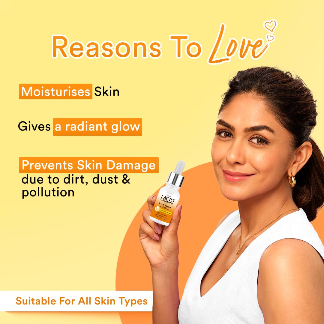 Lacto Calamine Vitamin C Face Serum with 98% Pure Vitamin C Complex | 30ml | Glowing Skin with Niacinamide | Vitamin C Serum For Dark Spots Reduction & Moisturization | Pollushield, Vitamin E, B3 & B5
