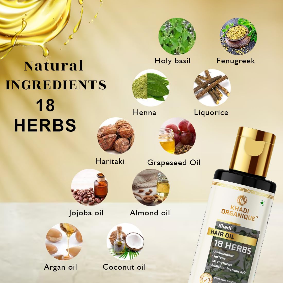 Khadi Organique 18 Herbals Natural Hair Oil Paraben & Miniral Oil Free Pack Of 2