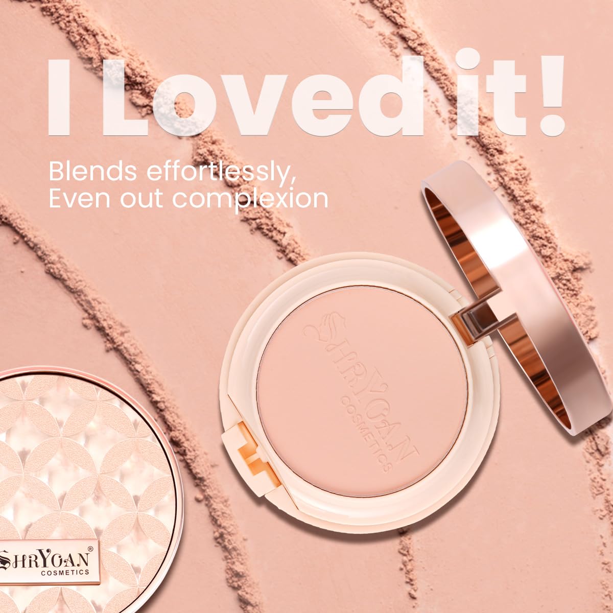 Shryoan 2 IN 1 Oil Control Compact Powder Full Coverage White Tone with Mirror Fair Skin Matte Finish Double Beige Shades with Oval Makeup Brush (SH05)