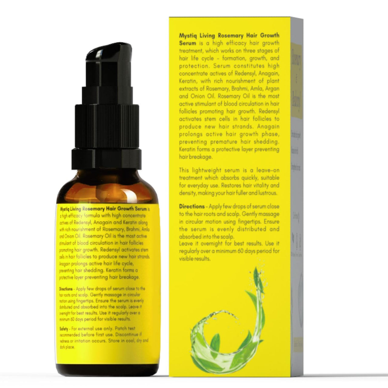 Mystiq Living Rosemary Hair Growth Serum for Scalp with 3% Redensyl, 4% Anagain, 6% Keratin - 30 ML | Advanced Hair Growth Serum for Hair Fall Control | For Men & Women