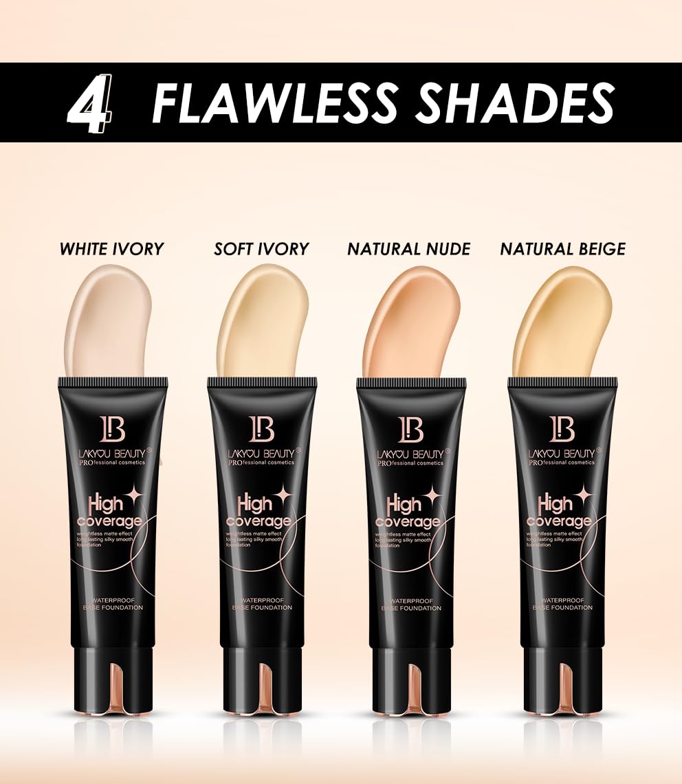 Lakyou Beauty High Coverage Foundation Cream | Waterproof Base | Light Weight | Long Lasting | Shade-02(Soft Ivory) | 160ml | Pack Of 2
