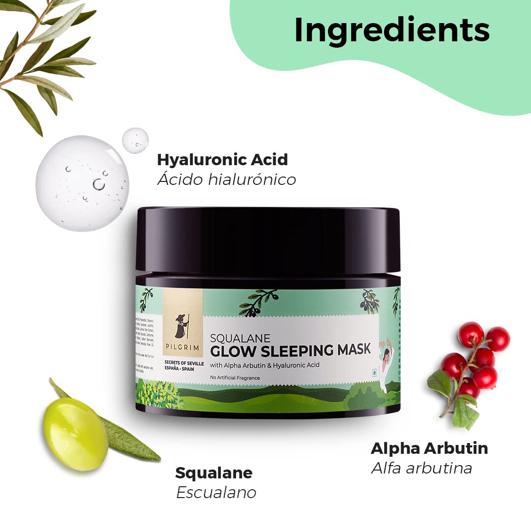 Pilgrim Squalane Daily Glow Skin Care Kit | Foaming Face Wash with Brush,120ml | Toner & Mist,100ml | Glow Moisturizer,50gm | Glow Sleeping Mask, 50gm | Facial Kit for Men & Women | FREE Jute Bag