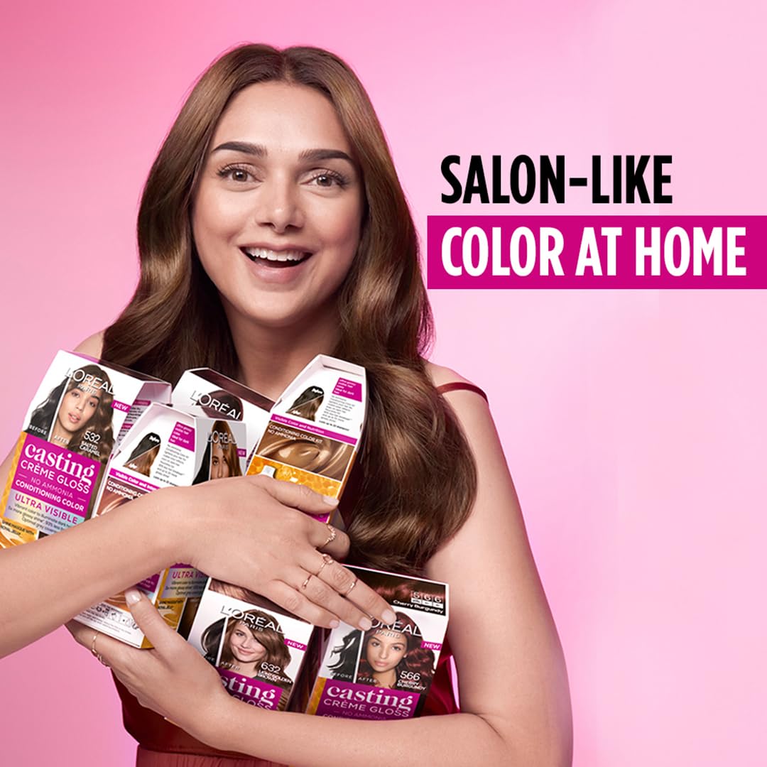 L'Oréal Paris Casting Crème Gloss Hair Color With Glycolic Gloss Complex | 5X Glossier Hair Color | Shade 500 - Medium Brown | 60g + 40ml + 60g
