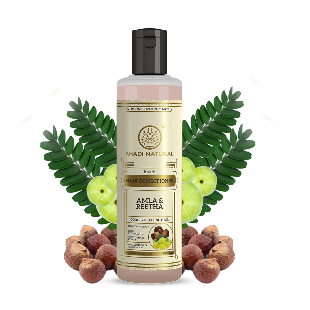 Khadi Natural Amla & Bhringraj Shampoo/Cleanser for Controlling Dandruff & Hair fall Shampoo Paraben & Sulphate-Free 210ml Amla & Reetha Hair Conditioner 210mlFor Hair Fall Rescue