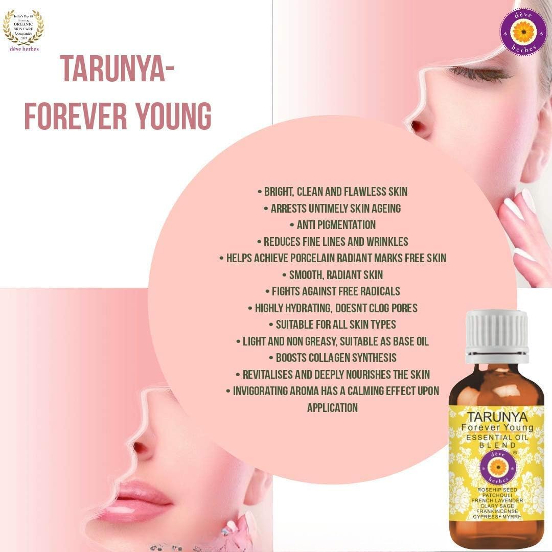 Deve Herbes Tarunya - Forever Young - Anti Ageing Blend of Patchouli, Cypress, Clary Sage, Myrrh, Frankincense, French Lavender Essential Oils in Chilean Rosehip Oil 10ml