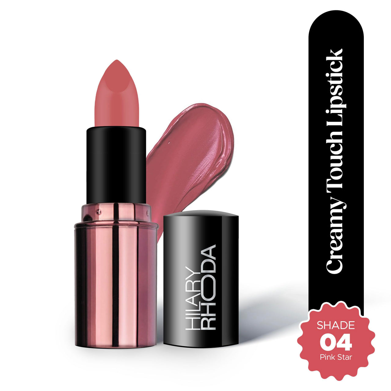 Hilary Rhoda Creamy Touch Lipstick | Infused with Olive Oil, Shea Butter & Vitamin E | Highly Pigmented & Creamy Texture | Long Lasting & Keeps Lips Moisturising - 4g (Pink Star - Shade 04)
