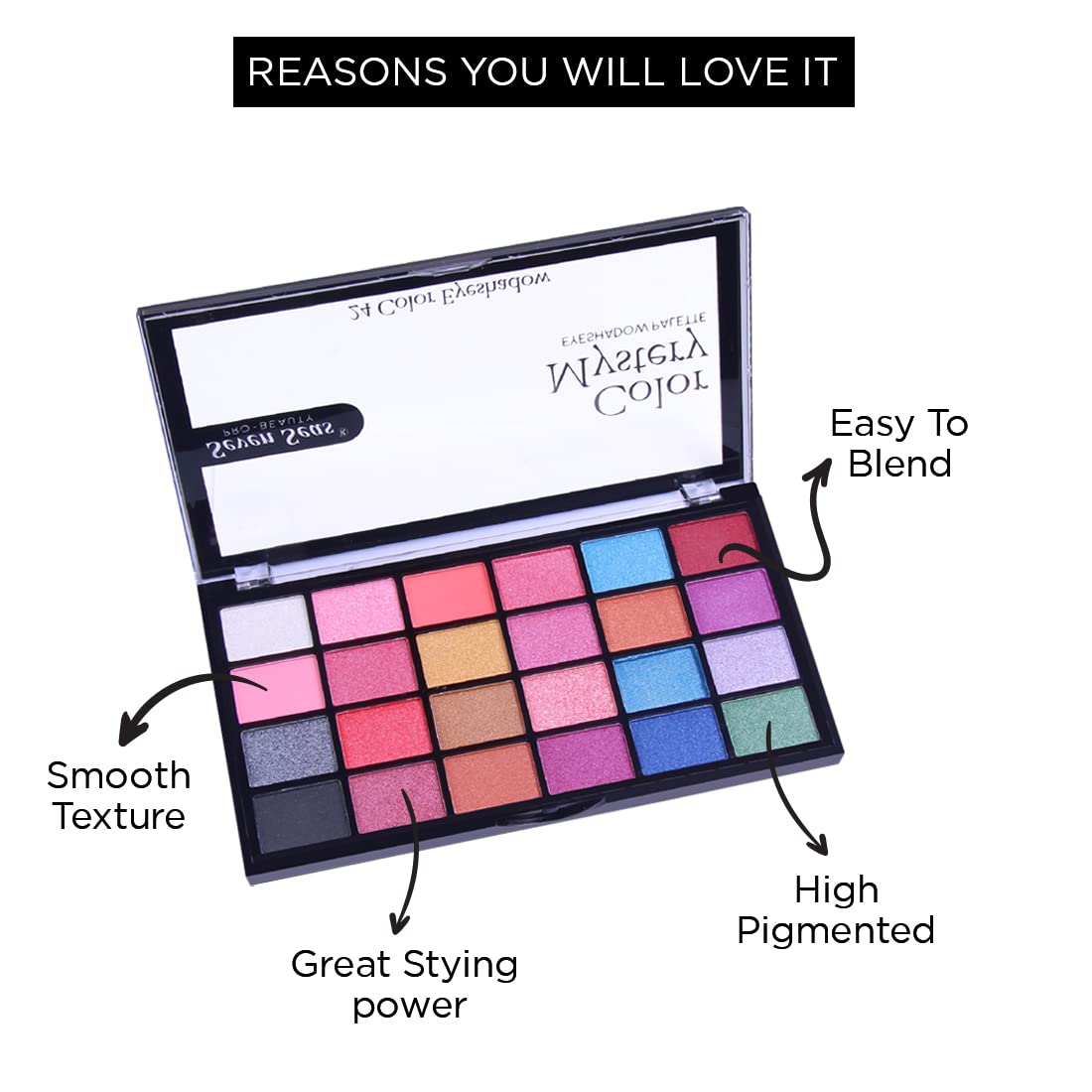Seven Seas Color Mystery Eye Shadow Palette 24 Pigmented Colors | Long Wearing And Easily Blendable Eye Makeup Palette | Multicolor - 24.4 Gm | Shimmery & Glitter Finish (Natural)