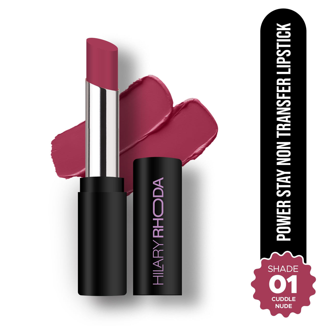 Hilary Rhoda Power Stay NonTransfer Lipstick | Matte Finish | Infused with Vitamin E & Shea Butter | Lightweight & Highly Pigmented | Glides Easily & Smudge-Proof | 3.2g (Cuddle Nude - Shade 01)
