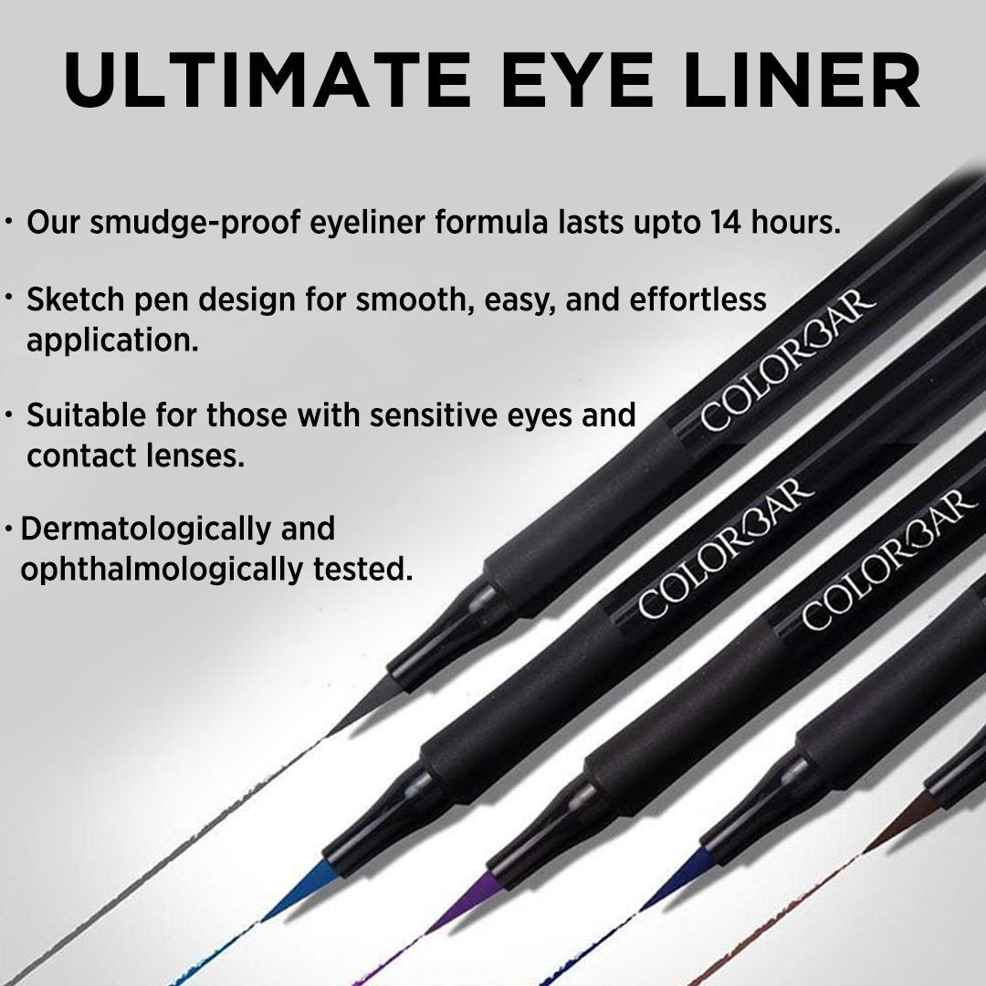 Colorbar Ultimate Eye Liner, Black, 1ml And Colorbar Just Smoky Kajal, Just Black, 1.2g