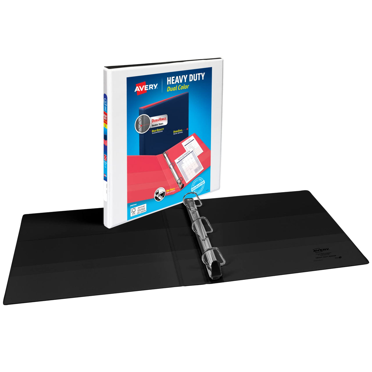 Avery Heavy-Duty Dual Color 3 Ring Binder, 1/2 Inch Slant Rings, White/Black View Binder (17880) .5"