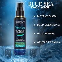 Mancode Blue Sea Face Wash-100ml | Instant Glow & Refreshing Feel | Reduces Pimples & Acne | Enriched with Ocean Essence | Paraben-Free, Gentle Formula for All Skin Types | Deep Cleansing