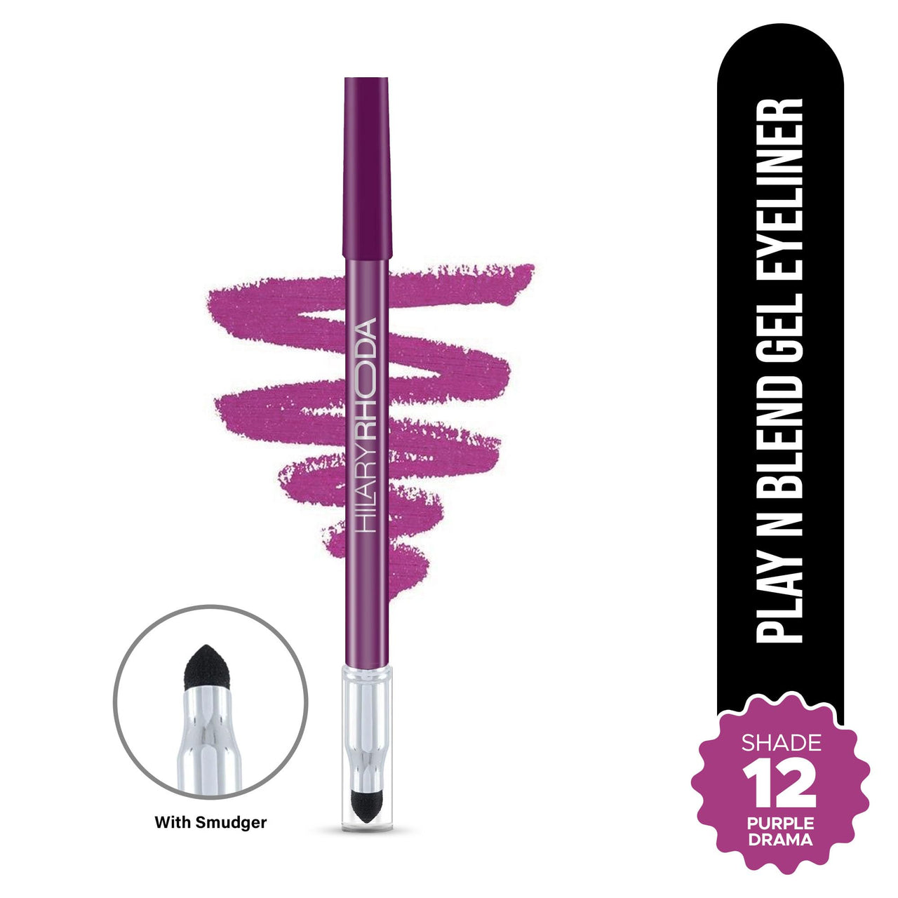 Hilary Rhoda Play n Blend Gel Eyeliner | One Stroke Application | Highly Pigmented | Matte & Shimmer Finish | 2 in 1 Smudger + Eyeliner | Butter Smooth Texture | 1.5g - (Purple Drama | Shade 12)