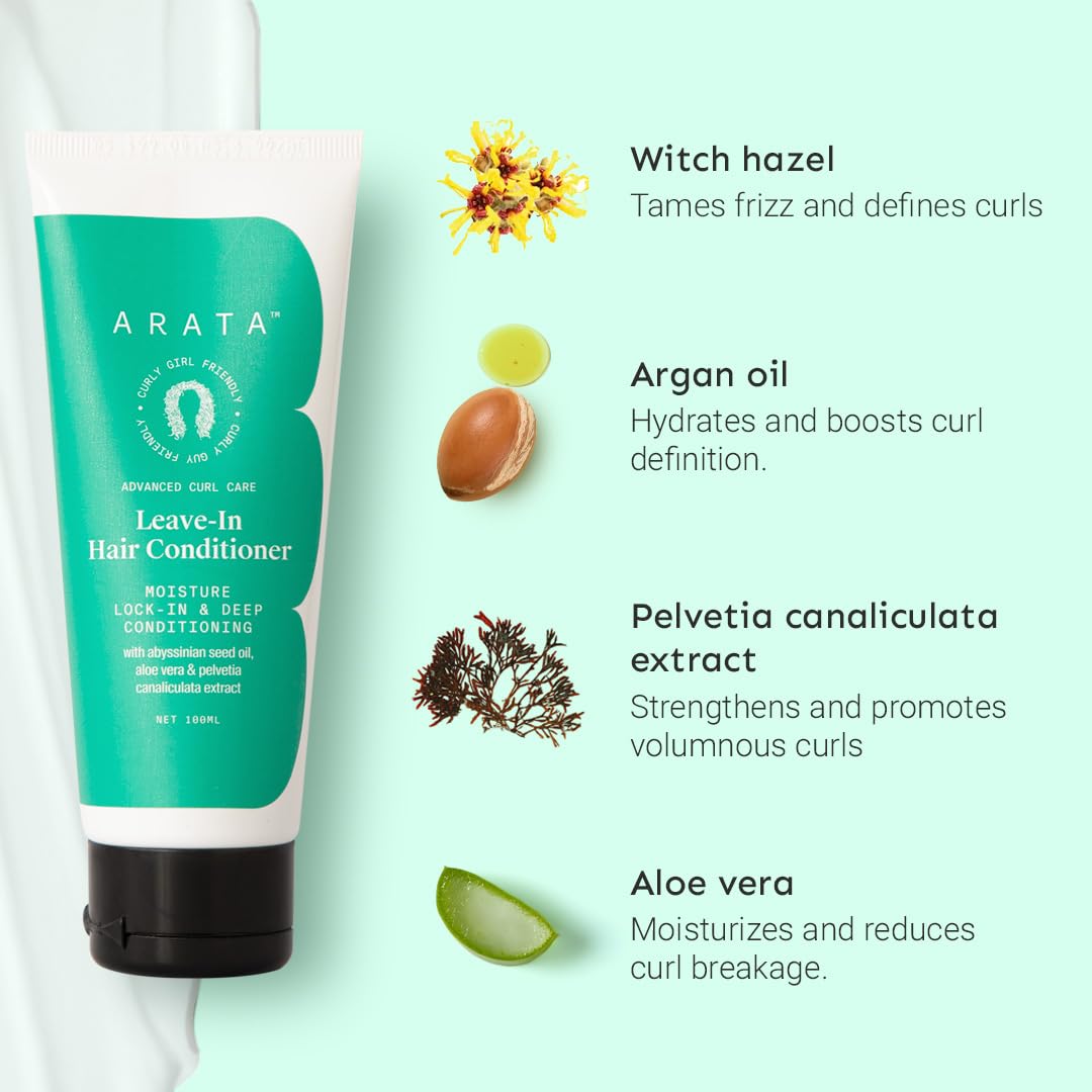 Arata Curl Leave-In Conditioner Bundle For Dry, Frizzy, Wavy, Curly Hair | Light Weight | Enhances Natural Curl Texture | No Sulphate,Paraben,Silicone | Pack Of 2-100Ml Each, 2 Count