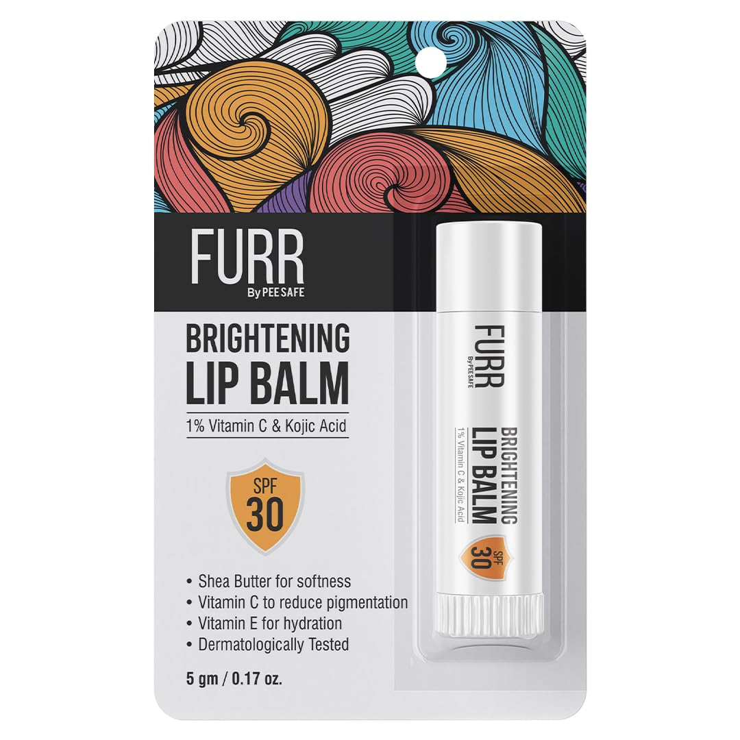 FURR 1% Vitamin C & Kojic Acid Brightening Lip Balm with SPF 30 | Heals, Hydrates & Softens | Reduces Pigmentation | Almond Oil, Shea Butter, Vitamin E Infused | Lip Balm for Soft Glossy Lips | Unisex