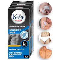 Veet Hair Removal Cream for Men, Sensitive Skin, 50g Each (Pack of 3)