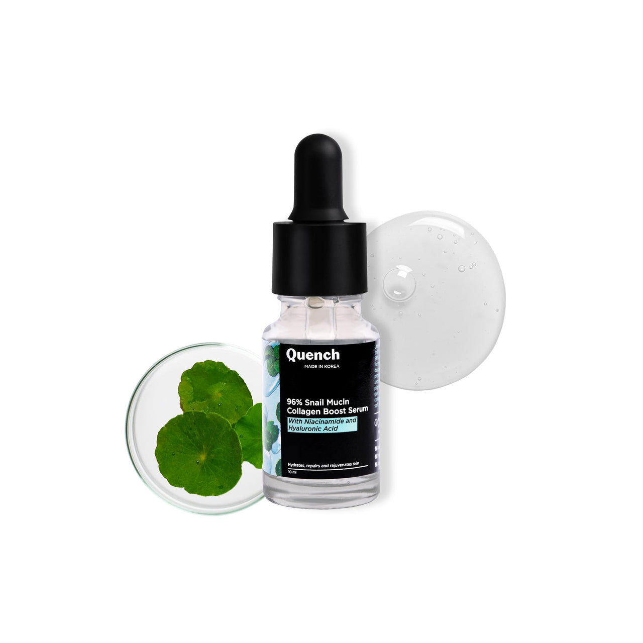 Quench 96% Snail Mucin Collagen Boost Serum With Niacinamide & Hyaluronic Acid | 72 Hours Hydration | Formulated & Made In Korea | Dewy Soft & Plump Skin | Prevents Early Signs Of Ageing (10Ml)
