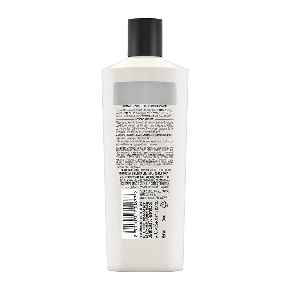 Tresemme Keratin Smooth Shampoo,With Keratin And Argan Oil For Straighter, Smoother And Shinier Hair, 1 Ltr And Keratin Smooth Conditioner, Smoother And Shinier Hair, 190 Ml