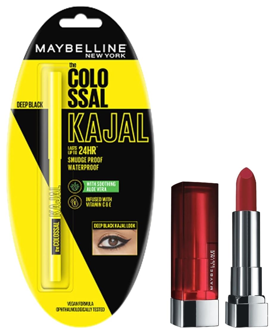 Maybelline New York Colossal Kajal, Black, 0.35g And Maybelline New York Color Sensational Creamy Matte Lipstick, 691 Rich Ruby, 3.9g