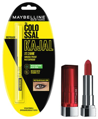 Maybelline New York Colossal Kajal, Black, 0.35g And Maybelline New York Color Sensational Creamy Matte Lipstick, 691 Rich Ruby, 3.9g