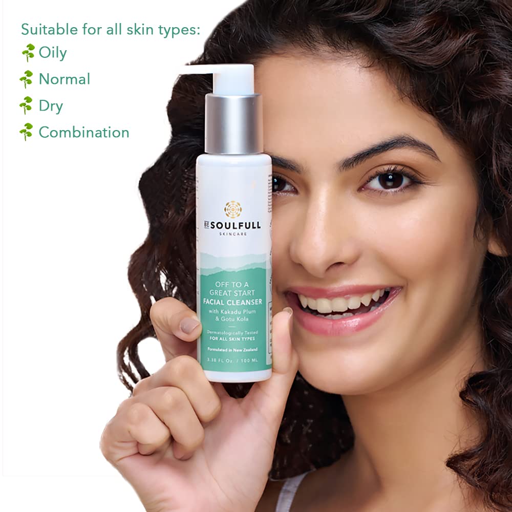 BE SOULFULL Facial Cleanser with Kakadu Plum & Gotu Kola Cleansing Gel, Soap-Free Daily Face Wash For Gentle Cleansing With Licorice Root, Remove Impurities, Moisturizes & Improves Skin Texture, 100ml