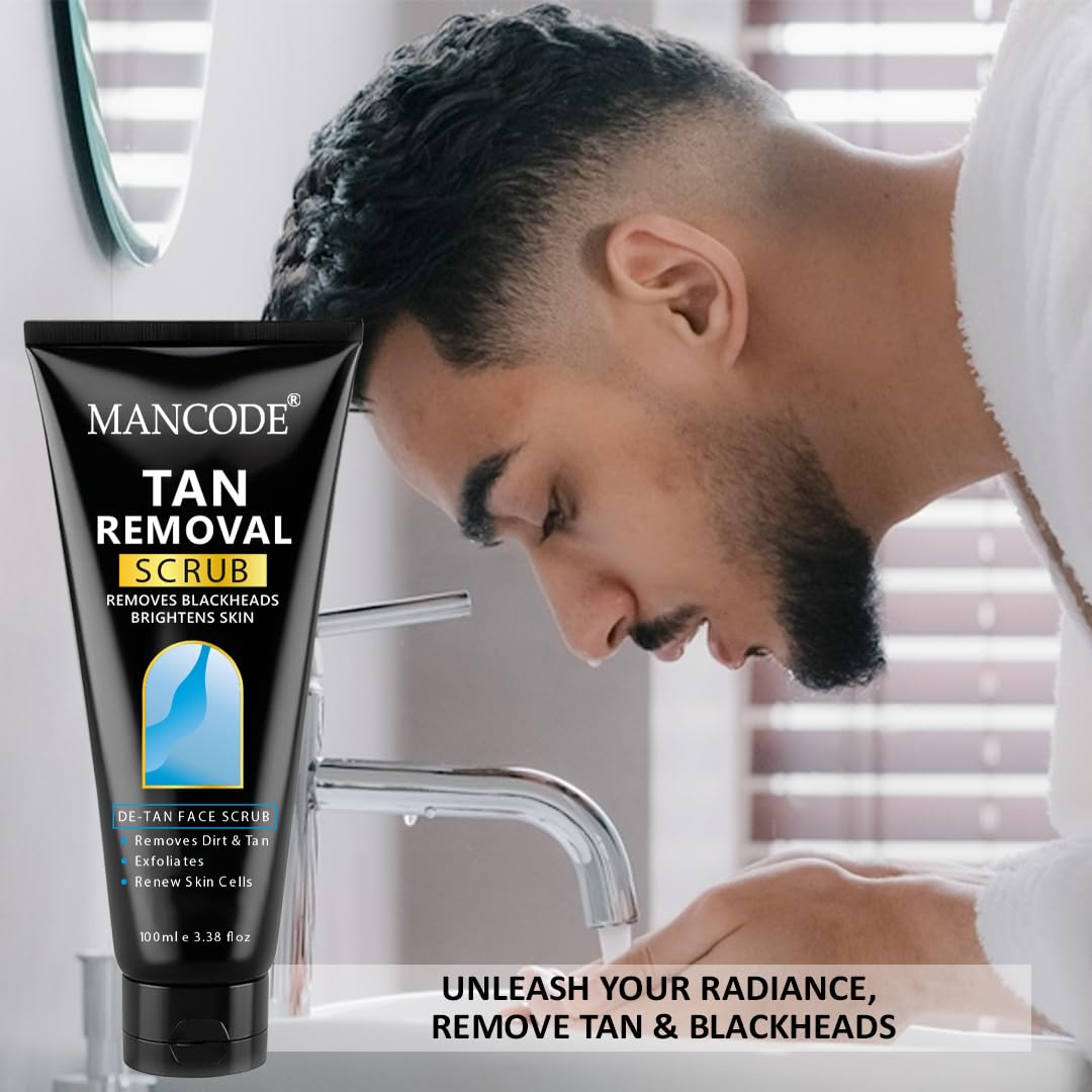 MANCODE DeTan Scrub – Tan Removes Blackheads | Brightens Skin | De-Tan Face Scrub | Exfoliates & Renews Skin Cells- 100ml