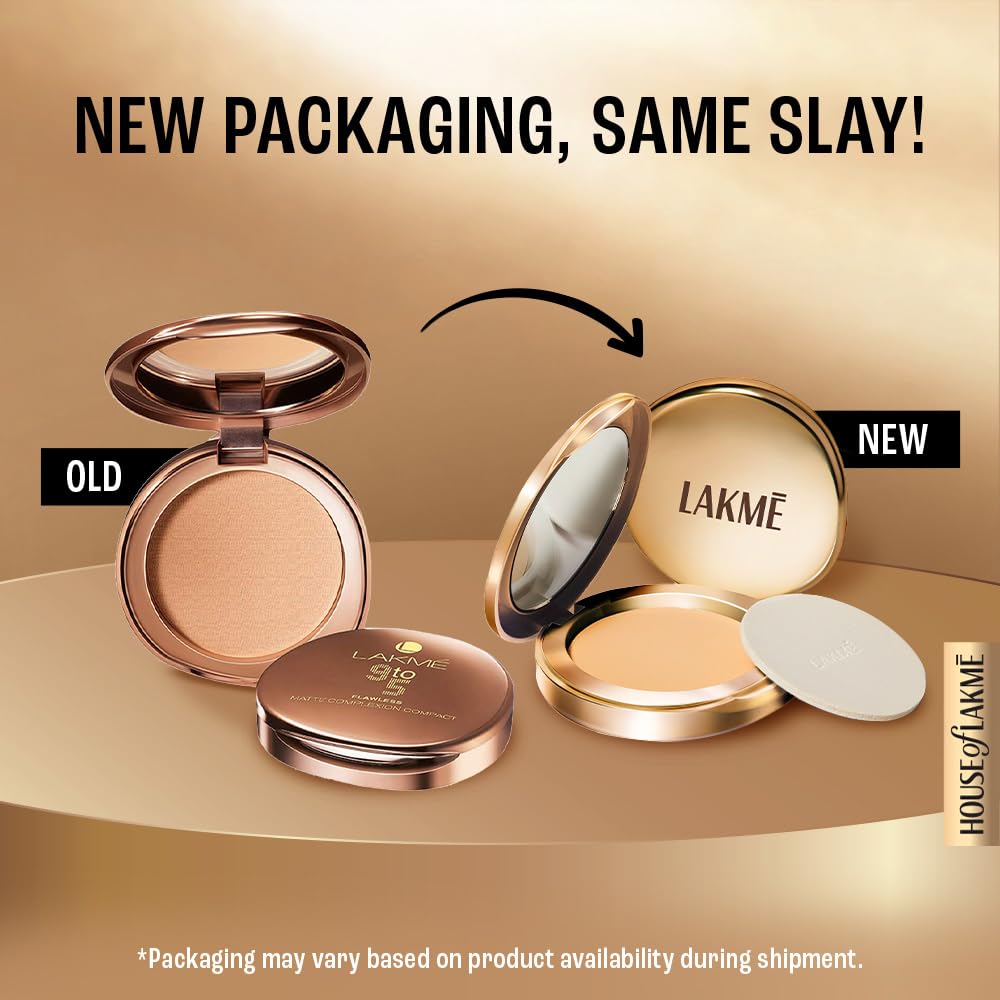 Lakmé 9 To 5 Flawless Matte Complexion Compact Powder, Melon, 8 G, Absorbs Oil, Conceals Imperfections, Provides All-Day Matte Finish, Multicolor