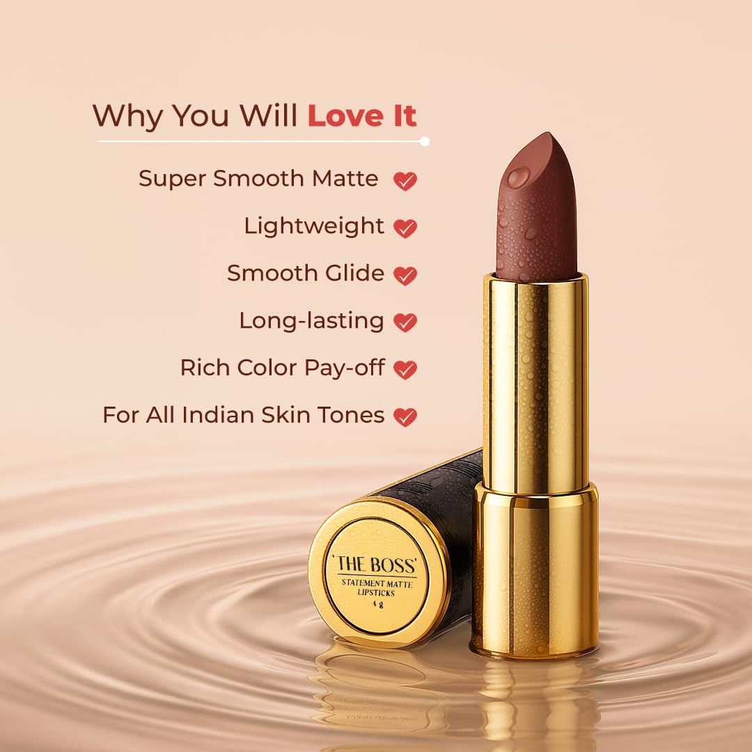 LoveChild Masaba Statement Matte Lipstick, Burnout (Dark Rosewood), Smooth Glide, Bold Matte Finish, Long-Lasting Lipsticks With Mango Butter Nourishing and Intense Color Payoff, Lightweight, 4g