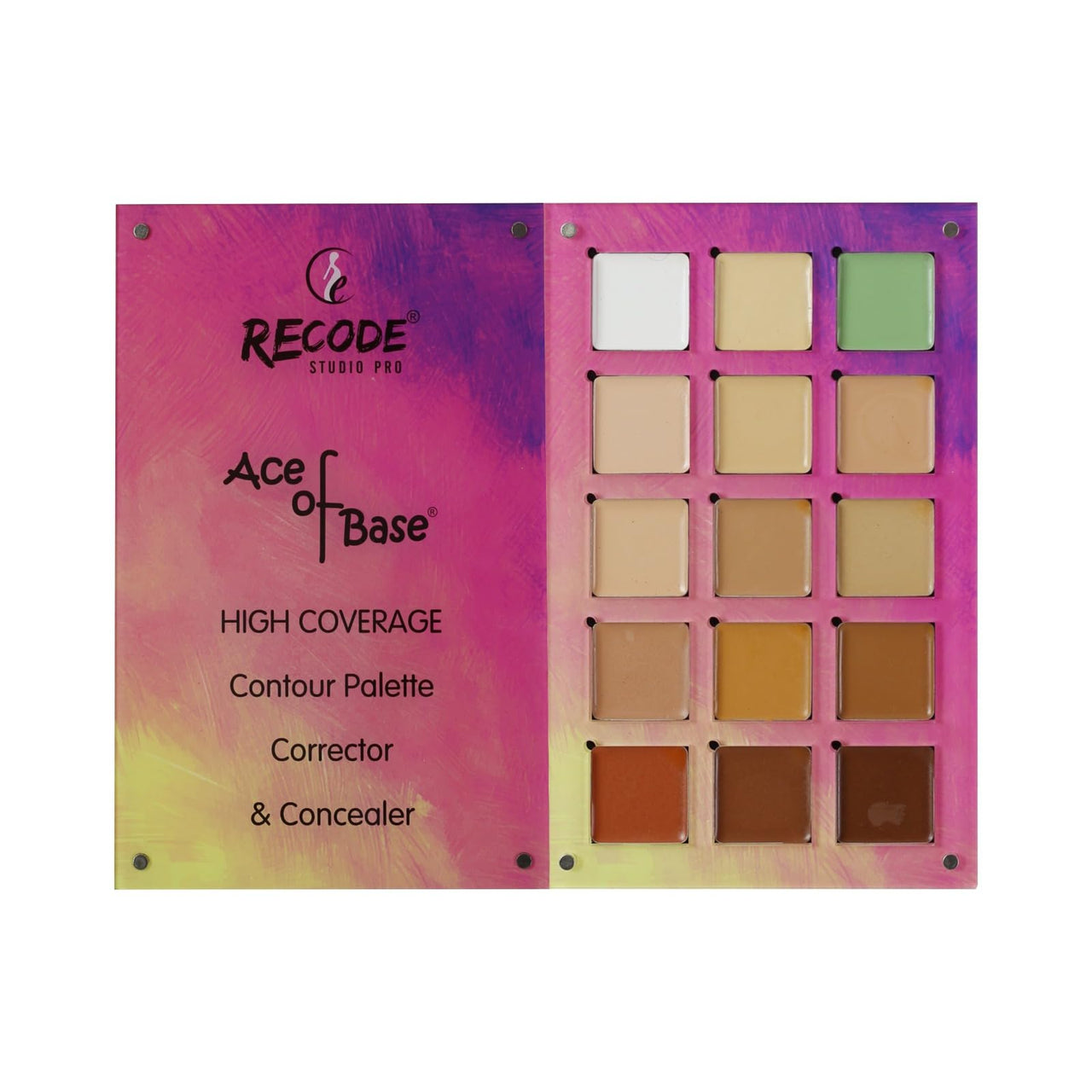Recode Beauty Concealer, Colour Corrector & Contour Palette Powder Full Coverage For All Skin Type, Erases Dark Circles, Matte Uneven Skin Tone, Redness, Blemishes, Even Scars, 15 Shades