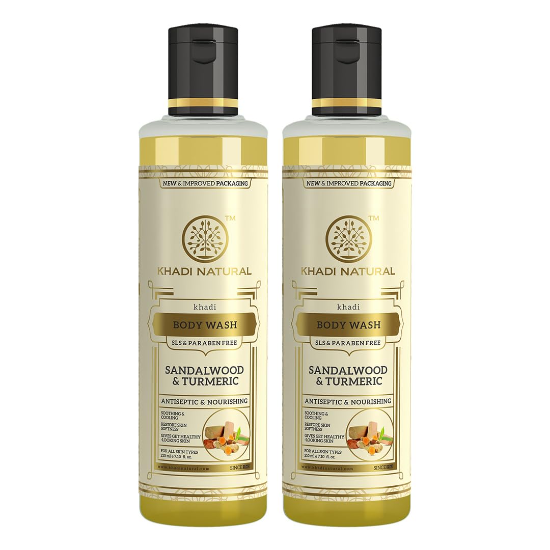 Khadi Natural Sandal & Turmeric Body Wash | Body Wash for Healthy & Clear Skin | Body Wash for Reducing Tanning | Paraben & SLS Free | Suitable for All Skin Types| Pack of 2| (210 * 2) (420 ml)