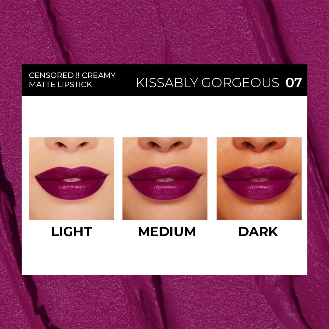 SOKU Censored Matte Long Lasting Lipstick for Women | Creamy Lipstick | Enriched with Jojoba Oil | Moisturising & Waterproof | Smooth Finish & Lightweight (Kissably Gorgeous 07) - 4.2g