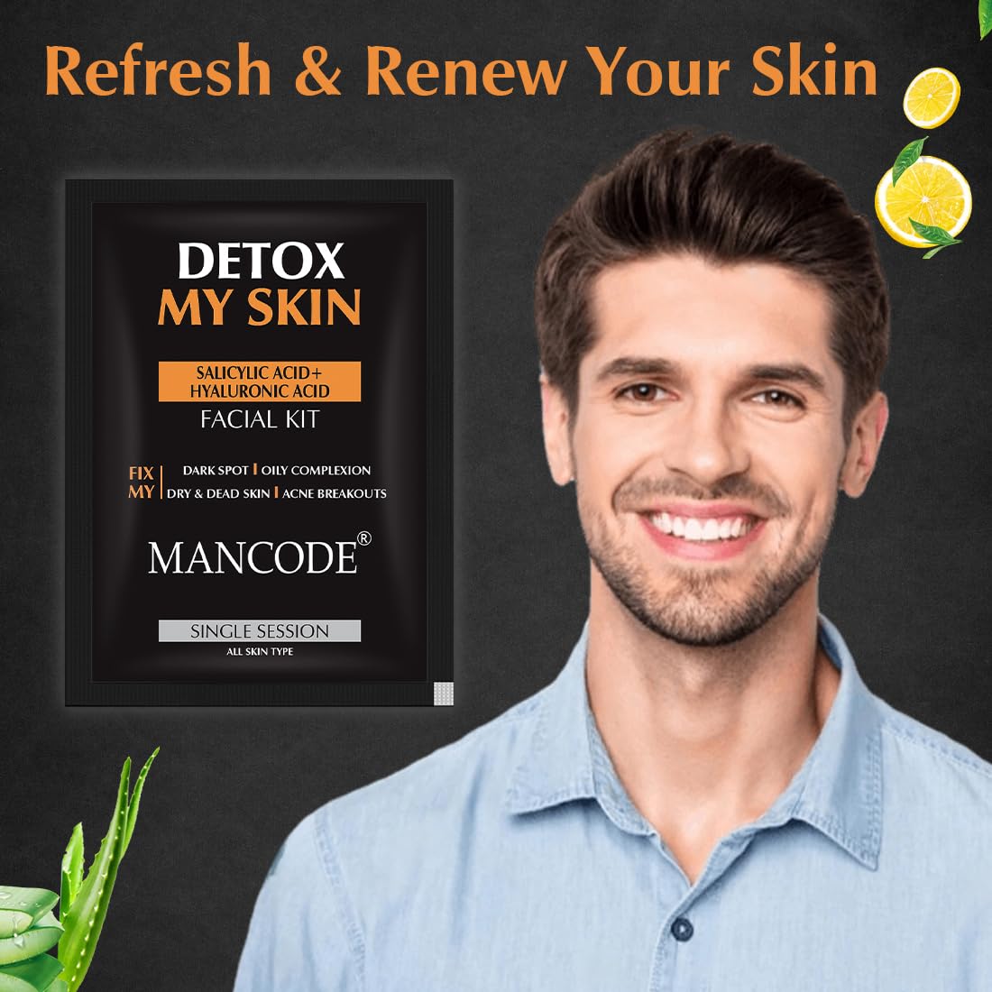 Mancode Detox My Skin Facial Kit For Men | Salon-Like Glowing Skin In 6 Easy Steps | Improves Skin Texture | Instant Glow | Suitable For All Skin Types - 2 x 58 G (Pack of 2)
