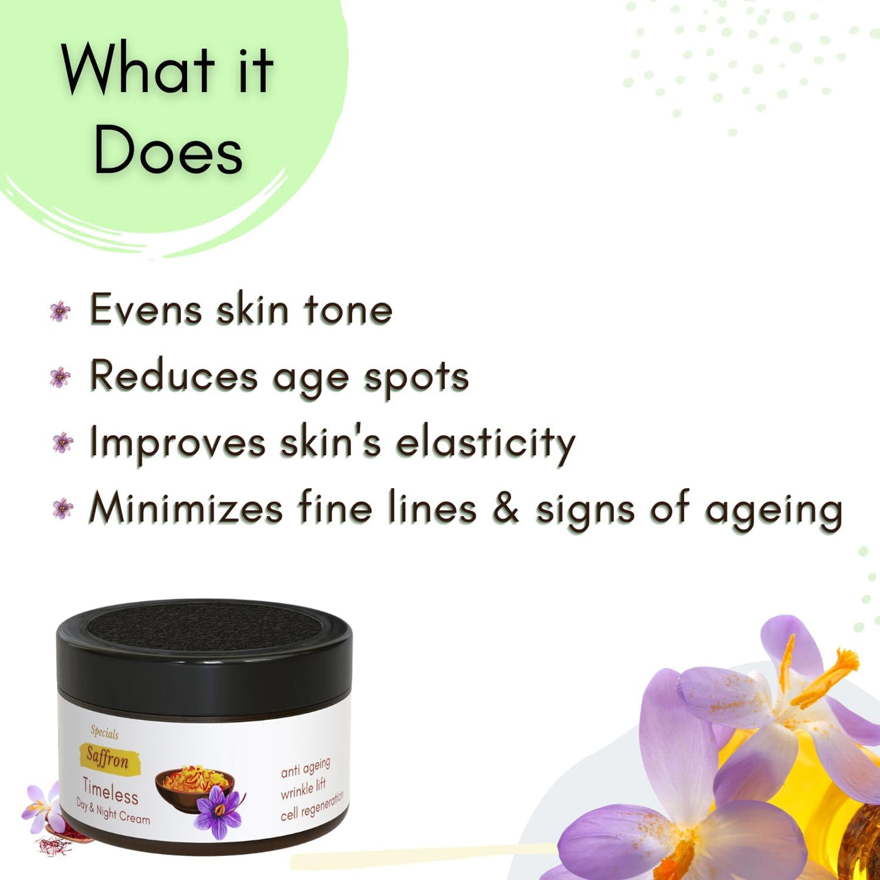 Mystiq Living Timeless Anti Aging Cream for Women - 50 GM | Age Spot Removal, Wrinkle Control, Cell Regeneration | Saffron, Ashwagandha, Collagen