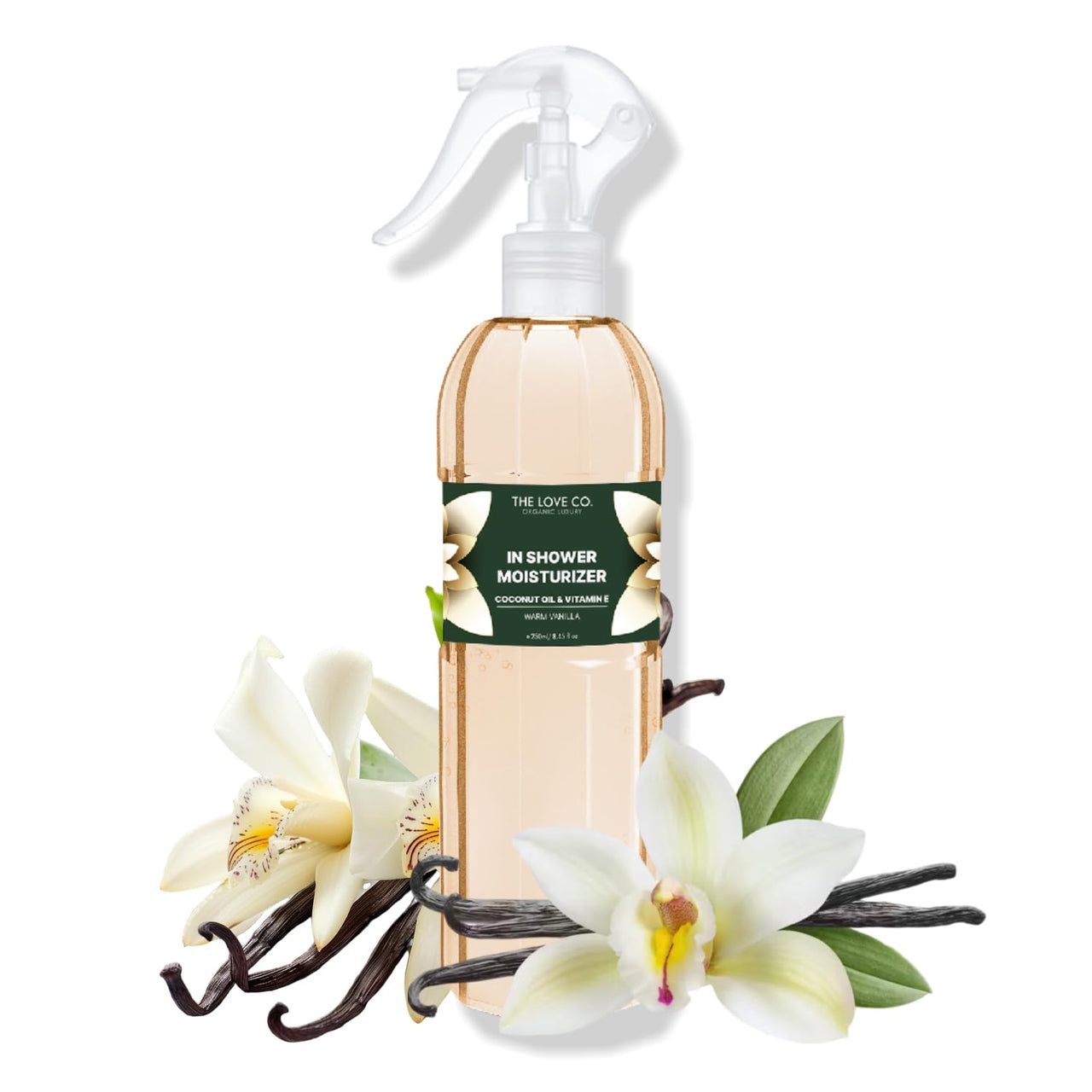 THE LOVE CO Warm Vanilla In-Shower Moisturizer for Dry Skin - Anti-Blemish, Even Skin Tone, 100% Natural, Non-Greasy Formula, Suitable for All Skin Types, Luxurious Skincare (250ml)