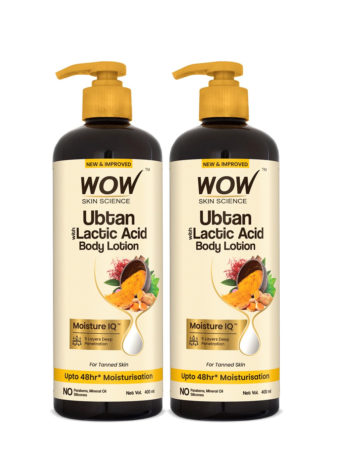 WOW Skin Science Ubtan Body Lotion | All skin type | Anti-Tanning & Smoothening Care | with Saffron Extract, Sandalwood Oil | 400mL | Pack of 2
