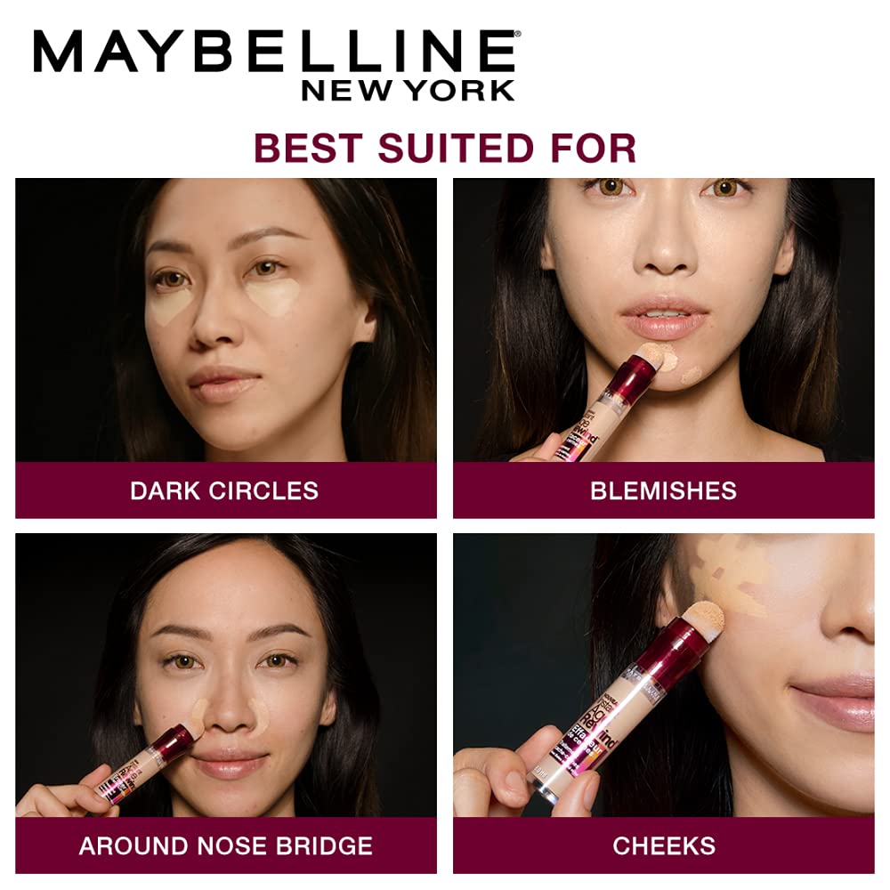 Maybelline New York Instant Age Rewind Eraser Radiant Finish Liquid Concealer,Medium with Foundation Oval Brush Count 2